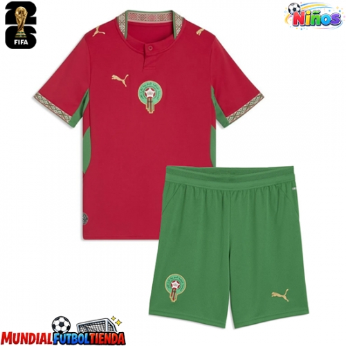 Camiseta Marruecos Primera Equipación Replica Mundial 2026 para niños mangas cortas (+ Pantalones cortos)